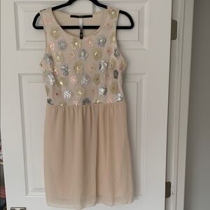 Kensie Cream and Silver Embellished Tiered Sundress